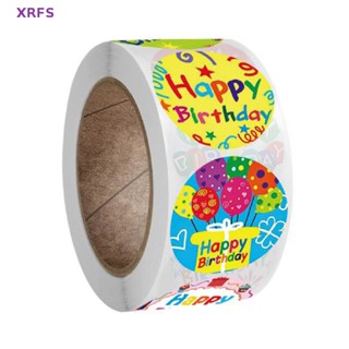 Xrfs ใหม่ สติกเกอร์ ลาย Happy Birthday ทรงกลม สําหรับติดตกแต่งสมุดภาพ ห่อของขวัญ