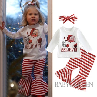 Babygarden-0-3 ปี ชุดคริสต์มาส แขนยาว พิมพ์ลายตัวอักษร ซานตาคลอส + กางเกงขาบาน + ที่คาดผม สําหรับเด็ก