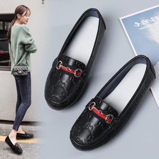【ส่งไว】รองเท้าโลฟเฟอร์ลําลอง พื้นแบน กันลื่น พิมพ์ลาย ใส่สบาย พลัสไซซ์ แฟชั่นสําหรับผู้หญิง ไซซ์ 41