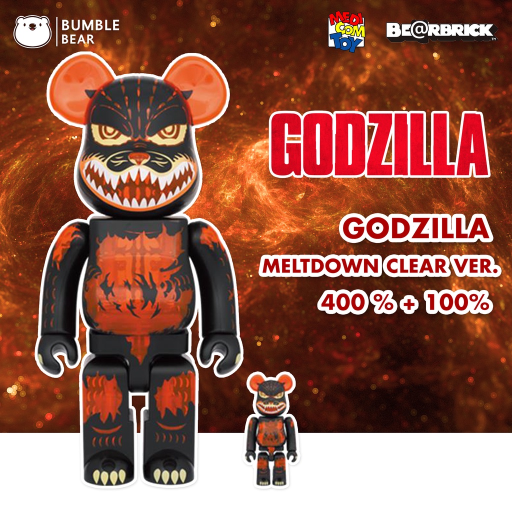 ของแท้-พร้อมส่ง-bearbrick-400-100-godzilla-vs-destoroyah-meltdown-clear-orange-ver