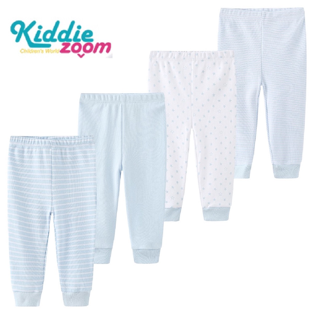 kiddiezoom-2022-ชุด-4-ชิ้น-ทารก-ผ้าฝ้ายบริสุทธิ์-สีทึบ-กางเกง-ฟ้า-กางเกง-เด็กผู้ชาย-เด็กแรกเกิด-0-1-ปี