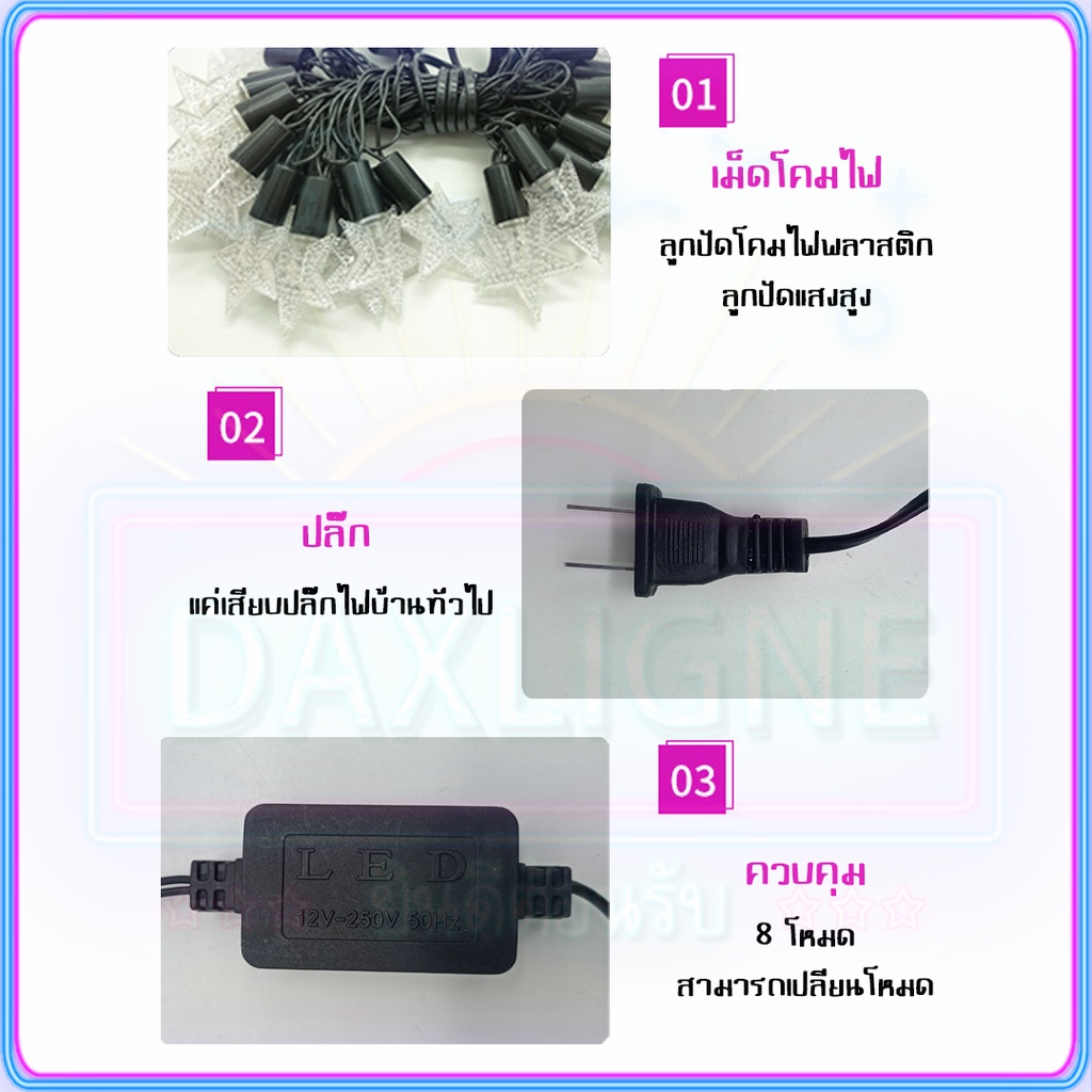 ไฟกะพริบประดับตกแต่ง-40-led-ไฟกระพริบ-ดาว-วงกลม-สัปปะรด-ไฟแต่งห้อง-rgb-ดาว-ไฟเส้นติดห้อง-ไฟกันน้ํา-ต้นไม้-ไฟตกแต่งสวน