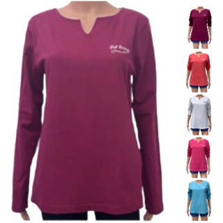 เสื้อแขนยาว ผู้หญิง 5สี รอบอกเสื้อ 39 นิ้ว ผ้าคอตตอน คอหยักพิค็อท Shirt for Women