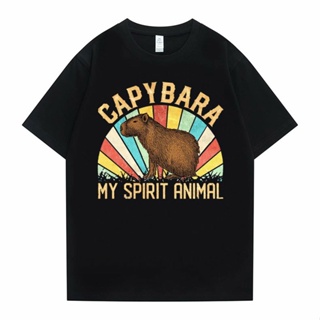 เสื้อยืดเปล่า ตลก Capybara วิญญาณสัตว์ของฉันพิมพ์เสื้อยืดผู้หญิงสบาย ๆ หลวมเสื้อยืดกราฟิกขนาดใหญ่แขนสั้นผู้ชาย Fashio