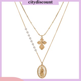 &lt;citydiscount&gt;  City_ สร้อยคอโซ่ หลายชั้น จี้ไม้กางเขน พระแม่มารีย์ ยาว แฟชั่นสําหรับผู้หญิง