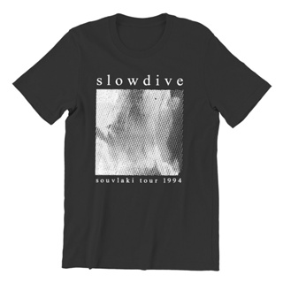 เสื้อคนอ้วน ผู้ชาย Slowdive Tour 90s เสื้อยืดผ้าฝ้ายบริสุทธิ์ท็อปส์ซูวินเทจแขนสั้นแขนสั้นคอกลมเสื้อยืดกราฟิก