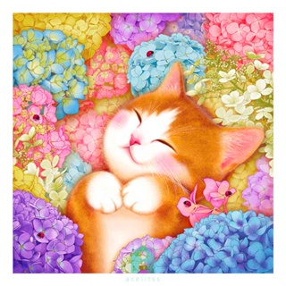 พร้อมส่ง♚ชุดปักครอสสติตช์ ผ้าฝ้าย 11CT 3 เส้น ปักลายดอกไม้ แมว [Acelit.th]