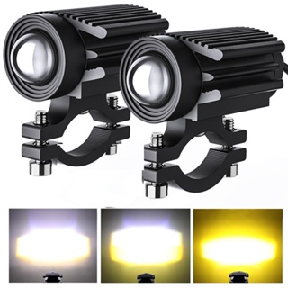 2PCS LED Motorcycle Auxiliary Light Mini Dual Color Led Spotlights Projector Lens Headlight Moped Working Fog Lamp