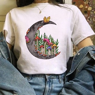 เสื้อตราหานคู่ ผู้หญิงแขนสั้น Mushroon พิมพ์ Tshirt สไตล์น่ารักแฟชั่นการ์ตูนฤดูร้อนเลดี้พิมพ์ทีมีสไตล์เสื้อยืดด้านบนเสื้
