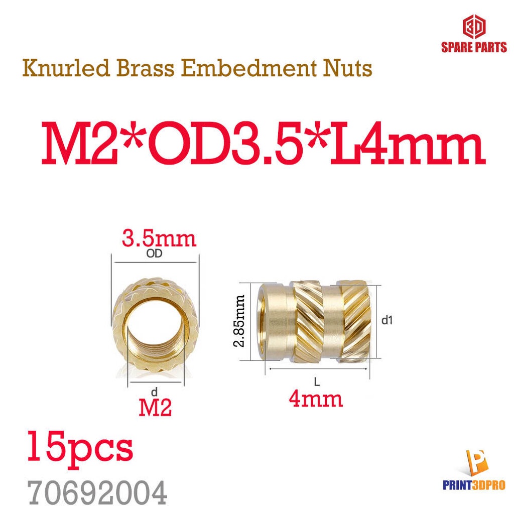 thumbnail image 2 of Uxcell M3 M4 Brass Knurled Threaded Insert Nuts – 50Pc Metric Cylinder Embedment Nuts For 3D Prints 2 of 5