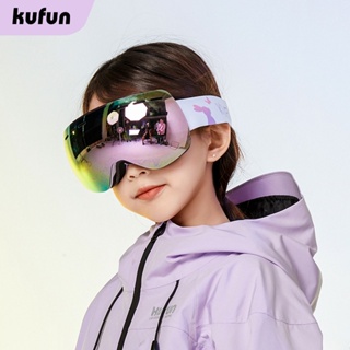 สินค้า Kufun แว่นตาสกี สองชั้น ป้องกันหมอก ทรงกลม แว่นตาเดี่ยว และสองชั้น อุปกรณ์สกี กลางแจ้ง สําหรับเด็ก
