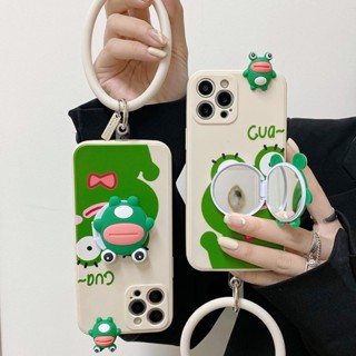 เคสโทรศัพท์มือถือ ลายการ์ตูนกบ พร้อมกระจก และสายคล้องข้อมือ สําหรับ Samsung Galaxy A72 A52 A52S A73 A33 A53 A13 A71 A51 A31 A11 A21S A50 A50S A30S A20 A30 A32 A22 A12 A20S A10S A10 A01