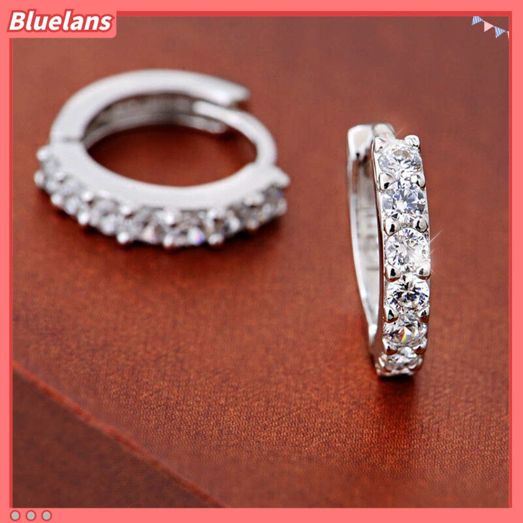 เครื่องประดับ-ต่างหูห่วงแฟชั่นตกแต่งอัญมณีคริสตัลสีขาว
