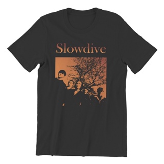 เสื้อยืดเปล่า ผู้ชาย Slowdive ทัวร์ 90s เสื้อยืดผ้าฝ้ายท็อปส์ซูลําลองแขนสั้น O คอเสื้อยืดคลาสสิก