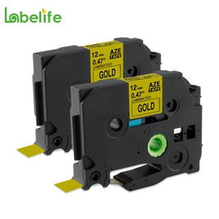 Labelife 2 Pack TZ831 Compatible Brother P-touch Tape TZe831 TZ-831 TZe-831  Black on Gold TZ Tape 12mm  for Label Maker