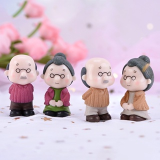 【AG】2Pcs Old Couple Grandparents Model Figurine Mini Landscape Bonsai Garden Decor