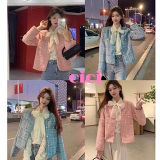 Cici ❣🇹🇭🚚พร้อมส่ง❣(Z9023)เสื้อคาดิแกนผ้าทวิด กระเป๋าหน้ากับกระดุมสุดหรู สวยแพงแมช์กับอะไรก็เริศ