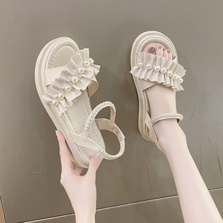 🔥รองเท้าแตะแฟชั่น, รองเท้าส้นตึก,Nacre Sandals ,ใส่แล้วสวย รองเท้าผู้หญิง รุ่นเปิดเท้า สูง3.5cm Size 35-40💕