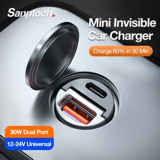 Sanptoch อะแดปเตอร์ชาร์จในรถยนต์ 60W USB Type C PD30W + QC3.0 พอร์ตคู่ โลหะ ชาร์จเร็ว