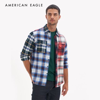 American Eagle Block Pattern Flannel Shirt เสื้อเชิ้ต ผู้ชาย ผ้าแฟลนเนล  (EMSH 015-2319-900)