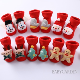 Babygarden-0-3years ถุงเท้าผ้ายืด ลายการ์ตูนคริสต์มาส กันลื่น ให้ความอบอุ่น สําหรับเด็กทารก