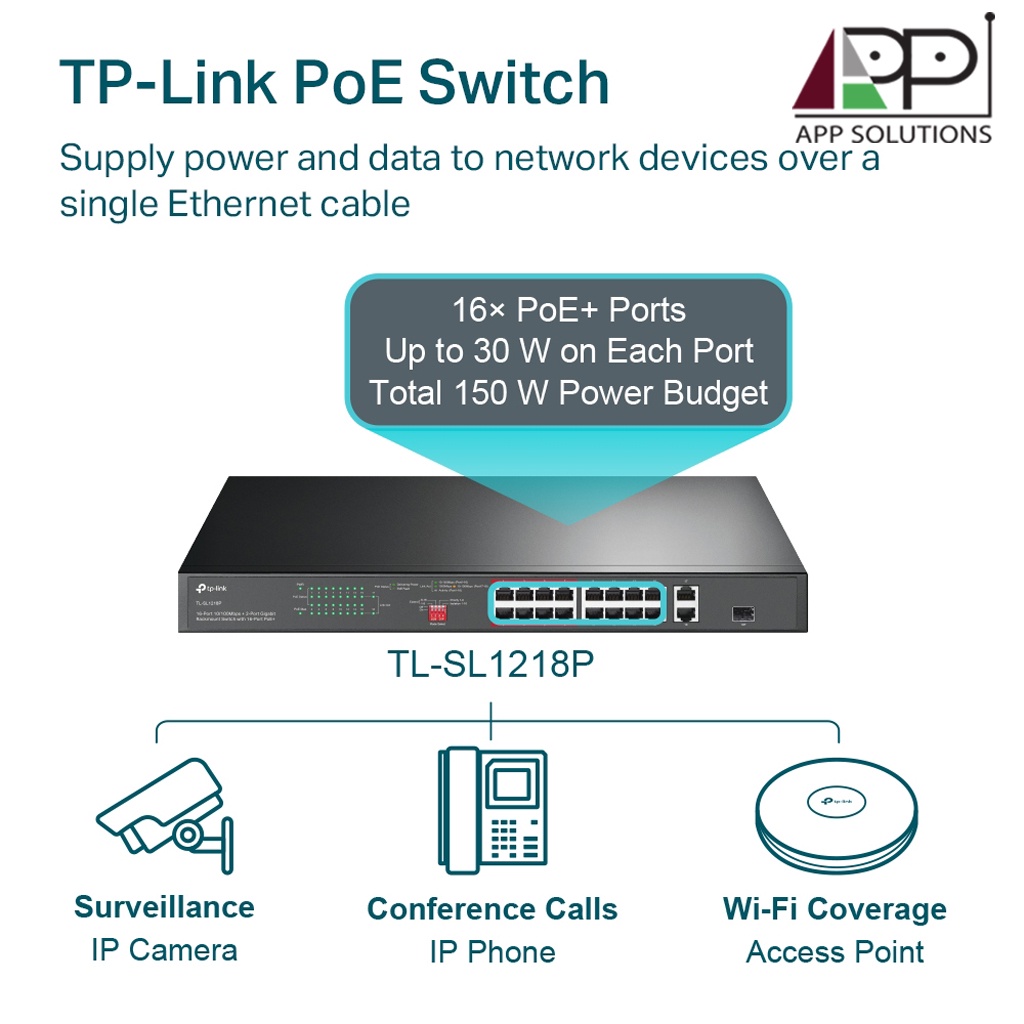 tp-link-switch-สวิตซ์ฮับ-16-port-poe-10-100mbps-2-port-gigabit-1-gigabit-sfp-slot-รุ่นtl-sl1218p-ประกันlifetime