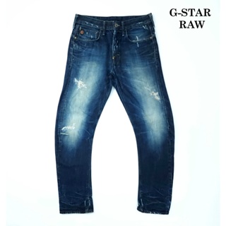 ยีนส์ G-Star Raw เอว 32-33 ผ้าด้านหนา เฟดจัด แต่งขาดปะ ขาเดฟ Made in Italy