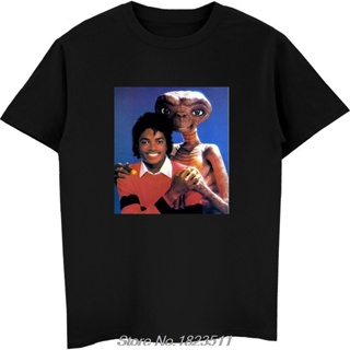 เสื้อยืดผู้ชาย ใหม่ เสื้อยืดลําลอง แขนสั้น พิมพ์ลาย Michael Jackson &amp; E.T สไตล์วินเทจ ย้อนยุค คุณภาพสูง สําหรับผู้ชาย S-