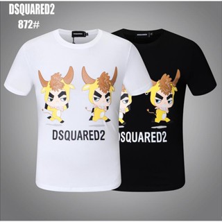 เสื้อยีด Dsquared2 ฤดูร้อนผู้ชายผู้หญิงพิมพ์จดหมายคอแขนสั้นถนนฮิปฮอปผ้าฝ้ายบริสุทธิ์เสื้อยืดที