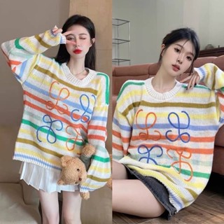 Cafe💄เสื้อกันหนาวผ้าขนแกะ🐑ทรงหลวม สีรุ้ง🌈แฟชั่นเกาหลี น่ารักมากกก