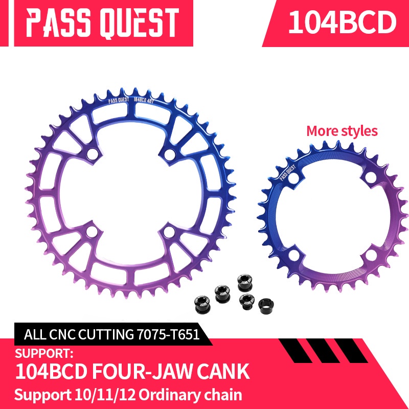 pass-quest-104bcd-จานหน้าจักรยาน-อะลูมิเนียม-32t-34t-36t-38t-40t-42t-44t-46t-48t-สําหรับจักรยานเสือภูเขา