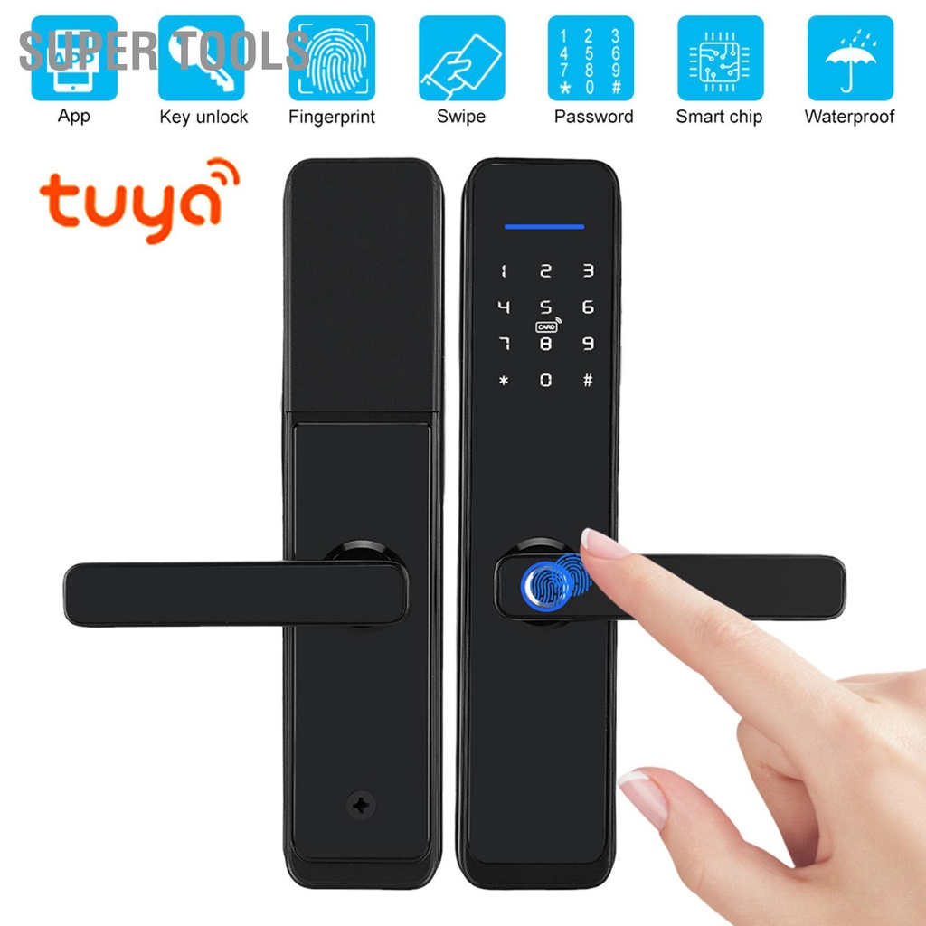 super-tools-wifi-electronic-door-handle-lock-password-fingerprint-ic-card-remote-work-with-tuya