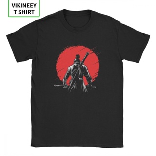 เสื้อยืดผู้ชาย Tek kollu kurt kırmızı güneş Sekiro gölgeler iki kez ölür T-Shirt erkekler 100% pamuklu T gömlek samuray