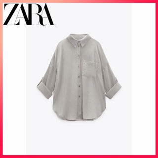 Zara ใหม่ เสื้อเชิ้ตแขนยาว คอปก มีกระเป๋า สําหรับผู้หญิง