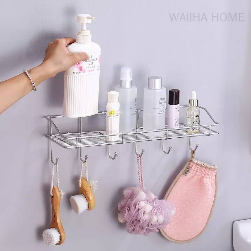 ชั้นวางของในห้องน้ำ-ชั้นวางของติดผนัง-ไม่ต้องเจาะ-วัสดุสแตนเลส-พร้อมส่ง-มีหลายแบบ