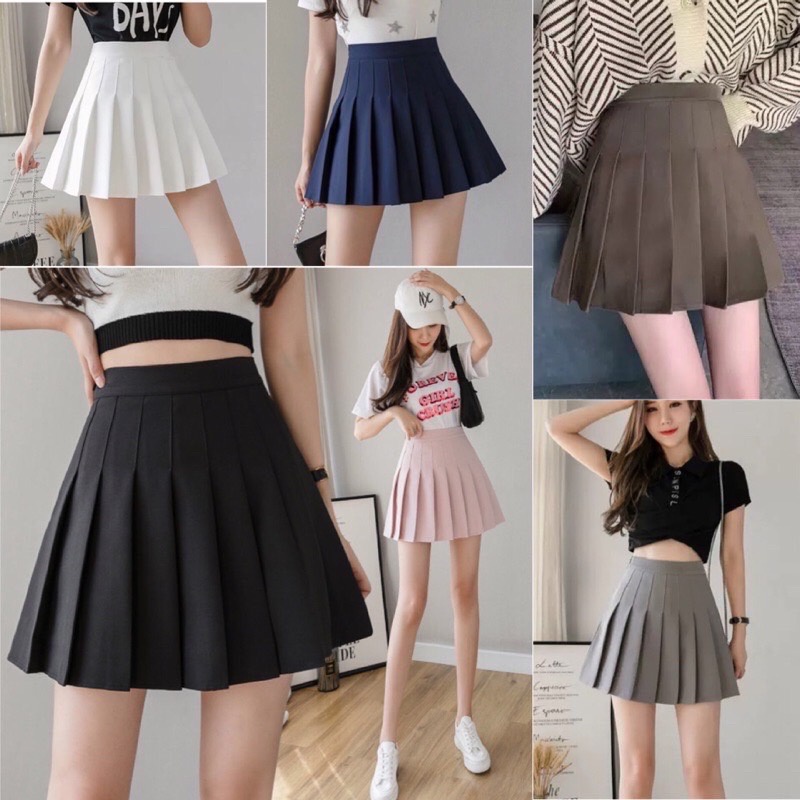 กระโปรงสั้น-มีชับในกระโปรงเทนนิสเอวสูง-skirt-สีพื้น