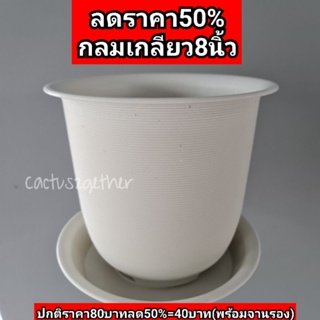 ลดราคา50% ‼️กระถางกลมลายเกลียว ขนาด8นิ้ว(พร้อมจานรอง)