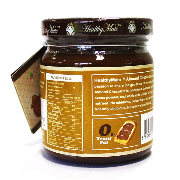 ครีมอัลมอนด์-ช้อคโกแลต-ทาขนมปัง-almond-chocolate-paste-healthy-mate-200g