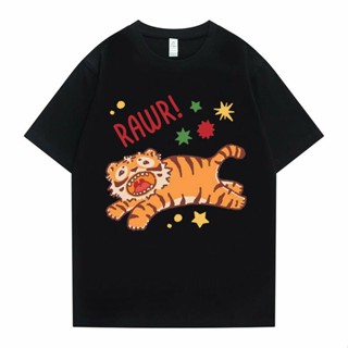 เสื้อยืดเปล่า Camiseta con estampado de Tigre y estrellas para hombre y mujer, camisa holgada informal, de gran tamaño,