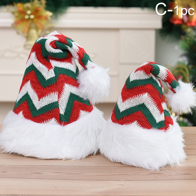 หมวกซานต้าคลอส-ผ้าวูลถัก-ลายทางคริสต์มาส-สําหรับตกแต่งวันหยุด