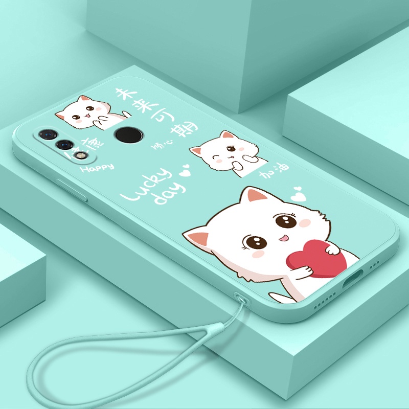 เคสโทรศัพท์มือถือ-tpu-ขอบตรง-กันลื่น-กันเปื้อน-ลายแมวน่ารัก-พร้อมสายคล้อง-สําหรับ-samsung-a51-a12-m12-a71-a21s-a22-a02s-a03-a10
