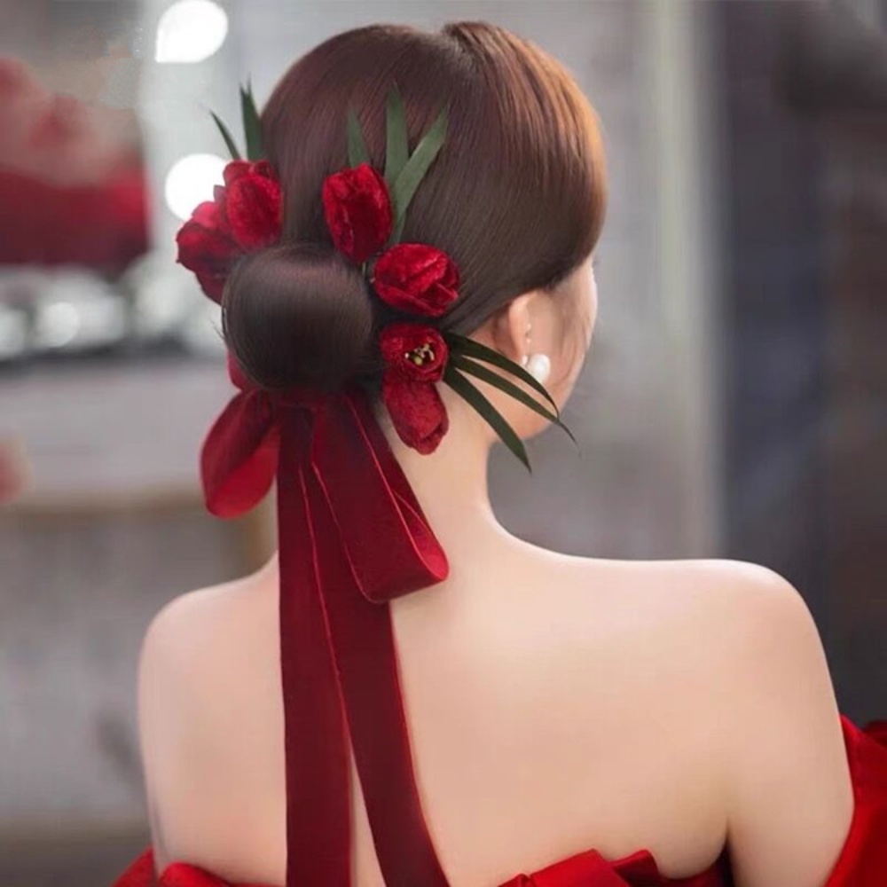 ใหม่-ที่คาดผม-ผ้ากํามะหยี่-ลายดอกทิวลิป-สไตล์วินเทจ-สําหรับเจ้าสาว