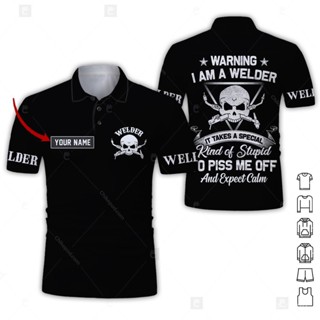 เสื้อโปโล พิมพ์ลายชื่อ Love Welder 3D HK318 3D