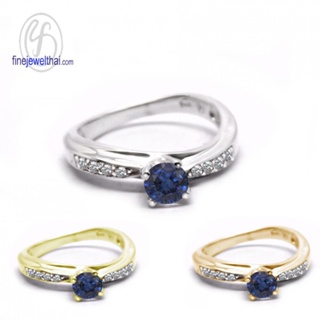 Finejewelthai-แหวนไพลิน-ไพลิน-เพชรcz-แหวนเงินแท้-แหวนพลอย-Blue-Sapphire-Silver-Ring-R1292bl (เลือกสีตัวเรือนได้)
