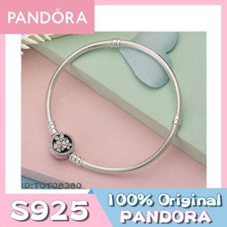 Pandora สร้อยข้อมือเงิน 925 จี้รูปงู ดอกไม้ แมกโนเลีย DIY m1022