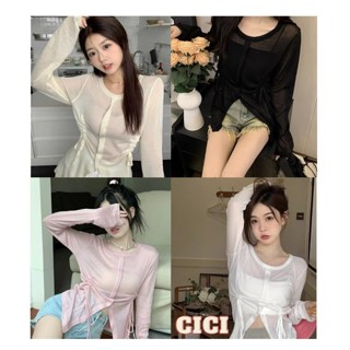 Cici ❣🇹🇭🚚พร้อมส่ง❣(A1151)เสื้อไหมพรมบางคอกลม ใส่แล้วแอบsexy  มีดีเทลกลางเสื้อปรับตวามย่นได้  สวยเวอร์