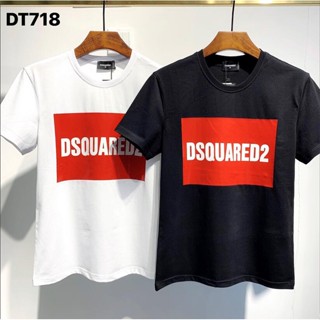 Tee แนวโน้ม Dsquared2 ใหม่ชาย / หญิงถนนฮิปฮอปคอกลมแขนสั้นเสื้อยืดผ้าฝ้ายหัวรถจักรตัวอักษรพิมพ์ทีสบาย ๆ