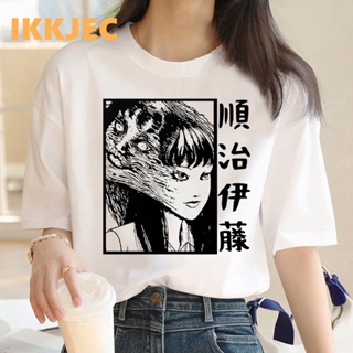 เสื้อยืดครอปท็อป พิมพ์ลายกราฟฟิค junji ito grunge kawaii สําหรับผู้หญิง