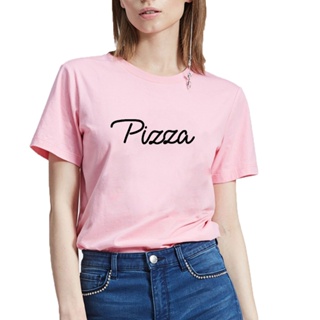 เสื้อยืด cotton Pizza baskılı komik T Shirt kadın o-boyun kısa kollu tişört Femme rahat gevşek Tee gömlek Femme siyah be