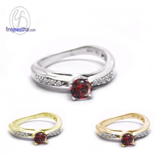 Finejewelthai-แหวนโกเมน-แหวนเงินแท้-แหวนพลอย-พลอยประจำเดือนเกิด-Garnet-Silver-Ring-R1282gm (เลือกสีตัวเรือนได้)